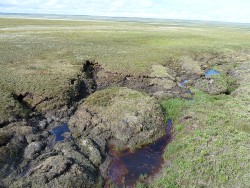 Photograph of thermokarst feature taken from a helicopter